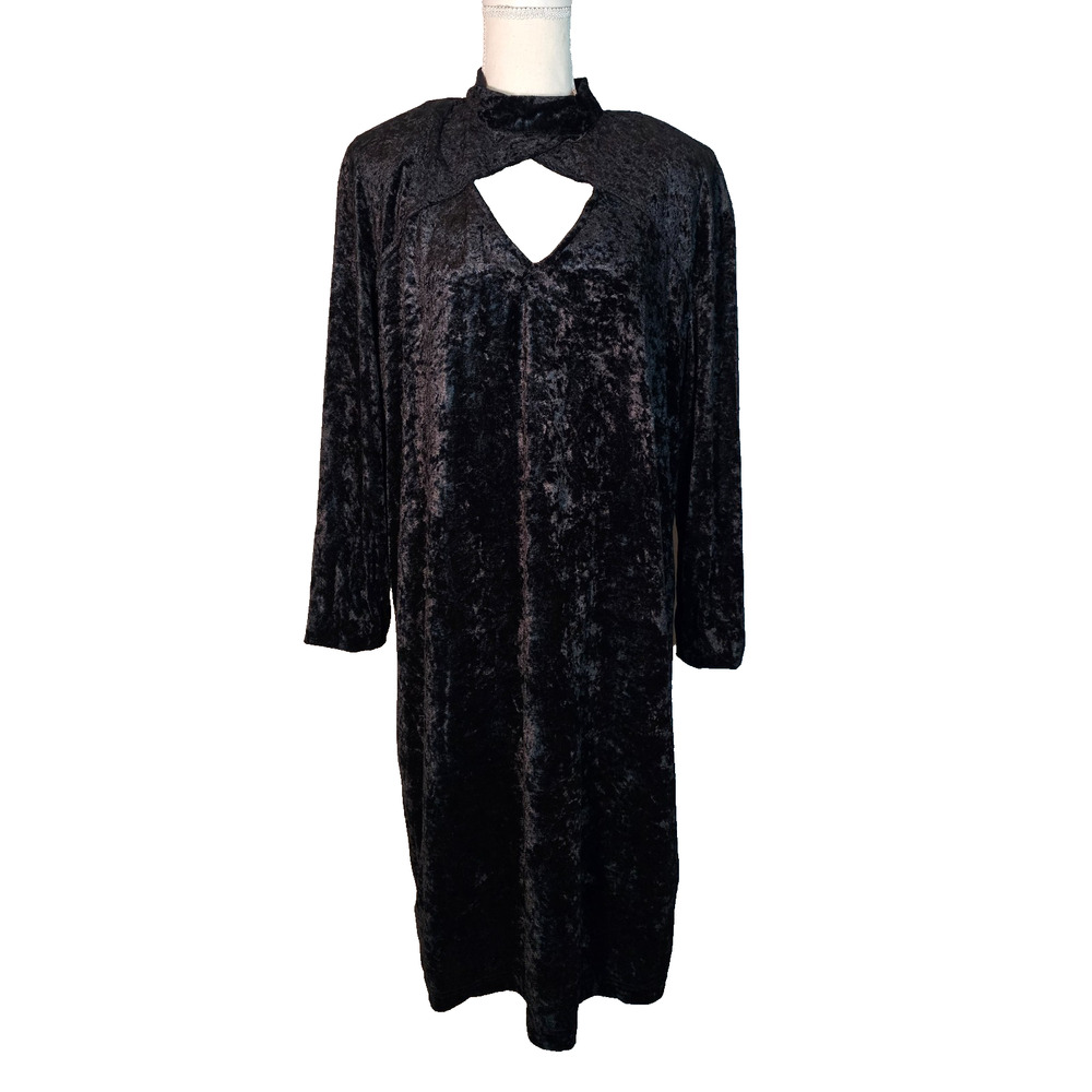 Vtg Maggie Lawrence Velvet Dress Size 18/20W Keyhole Chest Stretchy Whimsigoth